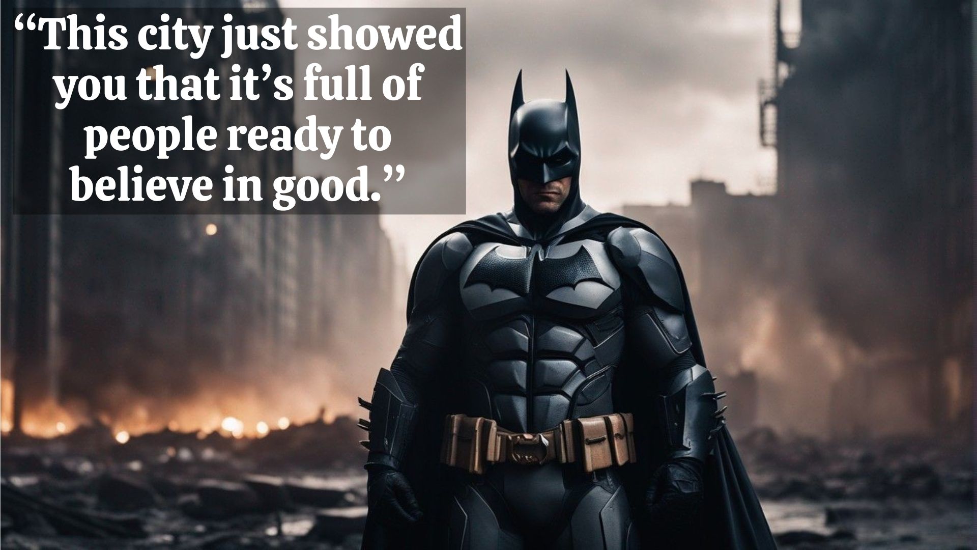 Batman Quote  "This city just showed you that it's full of people ready to believe in good."