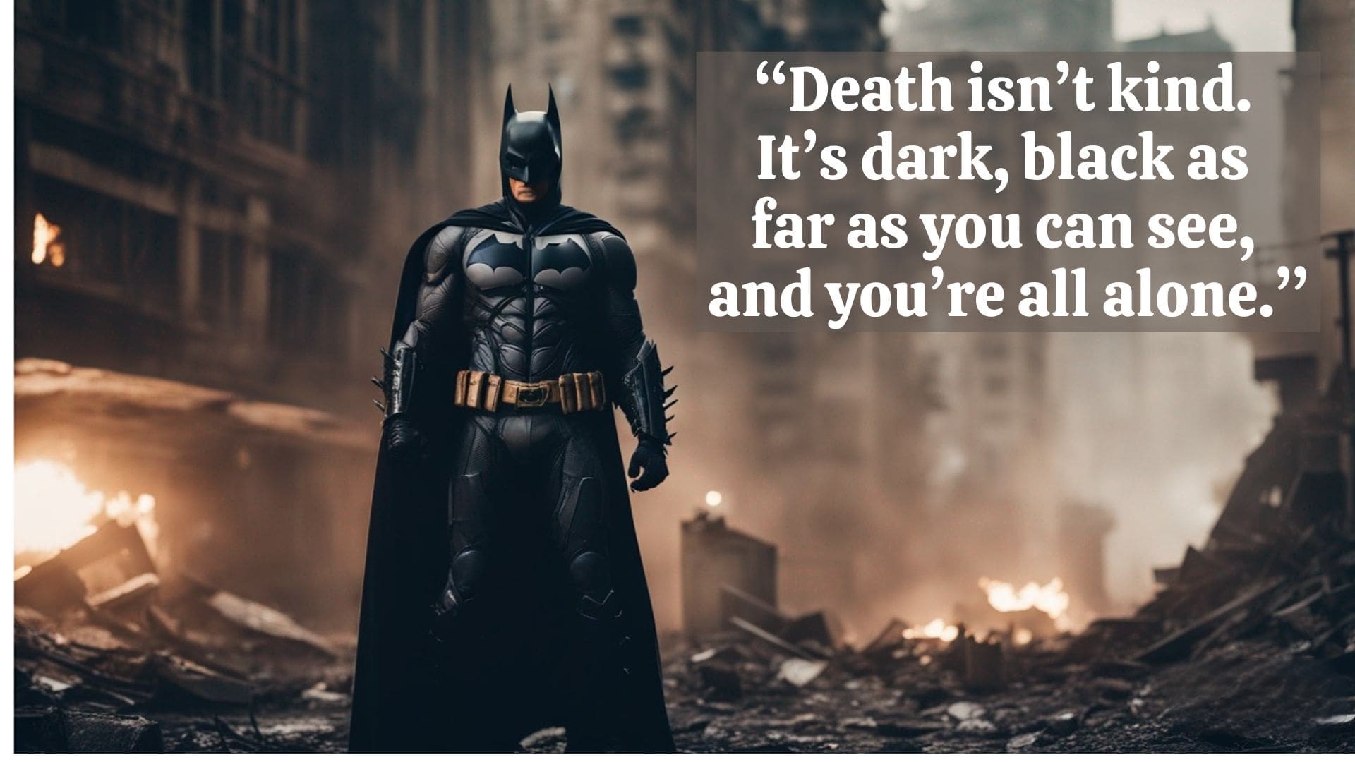 Death isn’t kind. 
It’s dark, black as 
far as you can see, 
and you’re all alone.